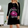 Women Casual Dress Autumn Red Lips Print Dresses For Women O-neck Short Sleeve Dress Plus Size