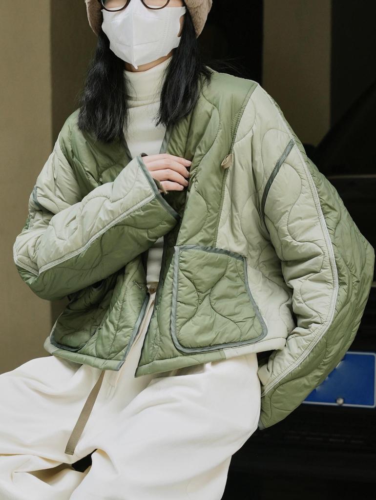 Women's Winter Japanese-Style Color-Contrast Cotton Jacket - Loose, Slim Silhouette, Casual & Warm
