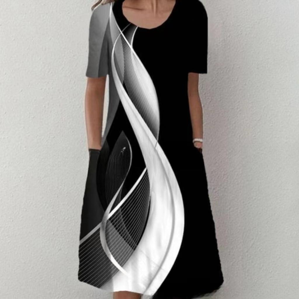 JPNTKY Women's Fashion Summer Spring Short Sleeve O-Neck Casual Dresses