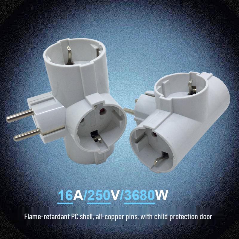 16A Euro/German Standard 1-to-3 Power Converter Plug for Germany, Spain, Russia - Wireless 1-out-3 Socket Adapter