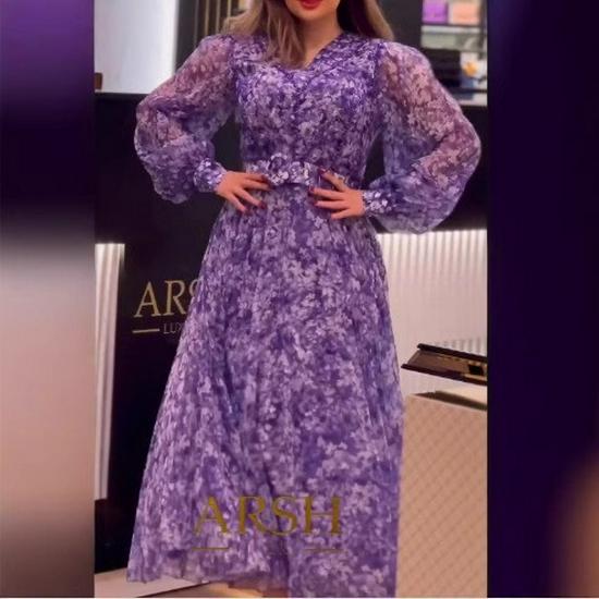 2024 Европейское/Американское платье большого размера с V-образным вырезом и длинным рукавом - Стильный модный тренд