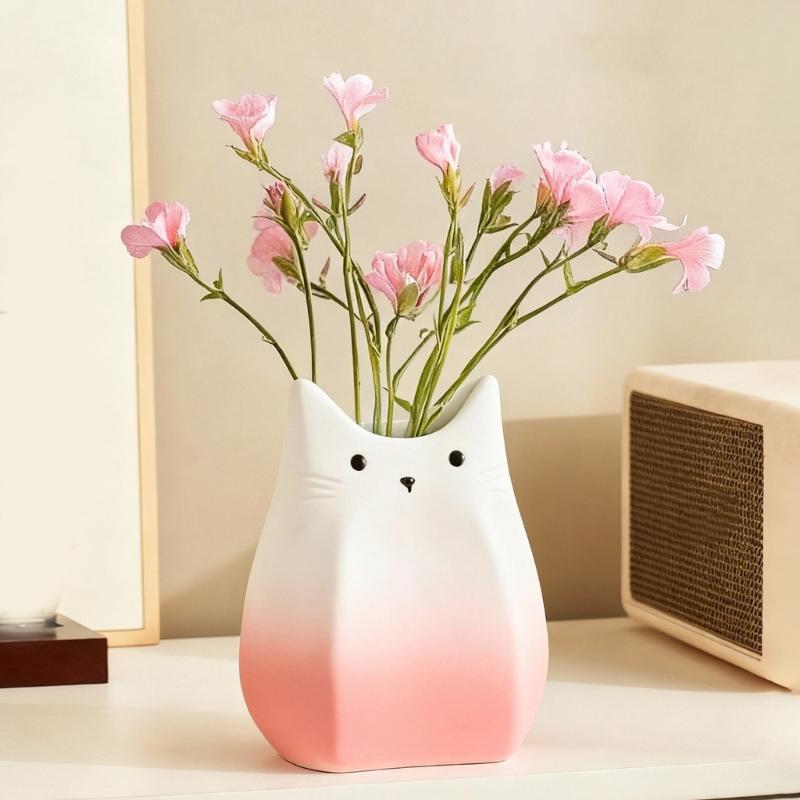 Cats Shape Ceramic Vases For Flowers Arrangement Container Aesthetic Small Planter Pot Home Office Desktop Shelf Decors