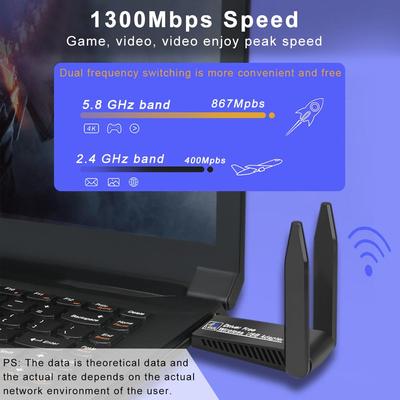 Wi-Fi-адаптер USB 3.0, 1300 Мбит/с, бесплатный драйвер, двухдиапазонный приемник Wi-Fi 2,4 ГГц/5 ГГц, 80211ax/ac/a/b/g/n, беспроводная сетевая карта Wi-Fi 5 для портативных ПК