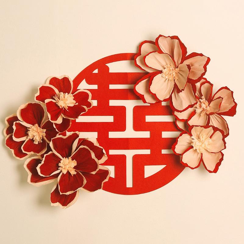 Chinese Wedding Decoration Double Happiness Background Wall Ornament Traditional Wedding Wall Stickers Decal Party Supplies