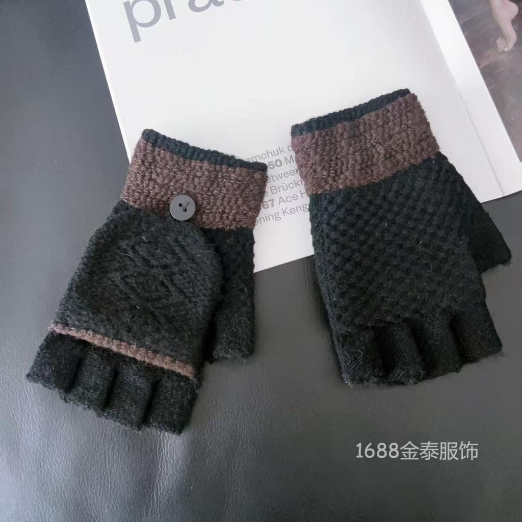 Осенне-зимние перчатки-митенки со свободными пальцами сохраняют тепло, простые, атмосферные, модные, утолщенные вязаные студенческие уличные ветрозащитные перчатки для езды в холодную погоду