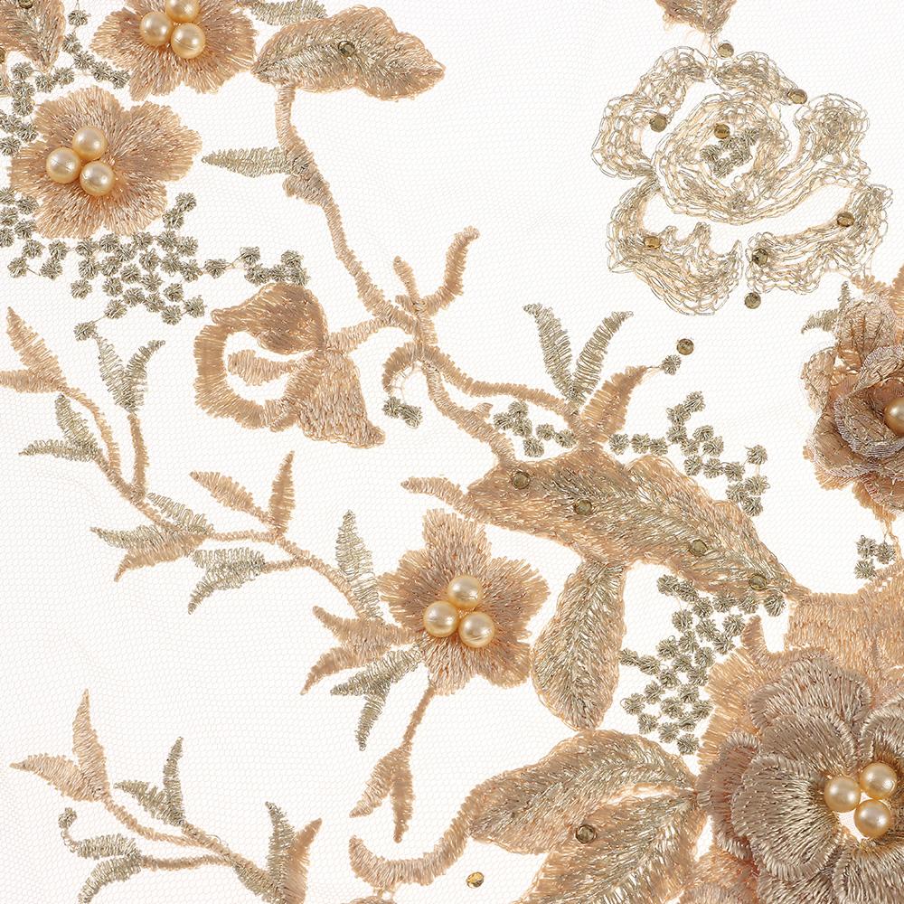 material 3D Flower Fabric Beaded Lace Applique Embroidered Flower Patch for Dresses Bridal Dress