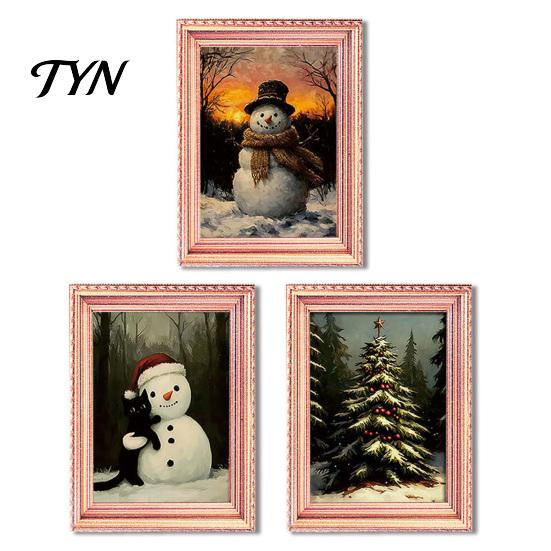 Christmas Pattern Frames 3Pcs Light-up Frame Refrigerator Magnet, Vintage Wooden Magnets Fridge Glowing Magnetic Picture Holder for Cabinet