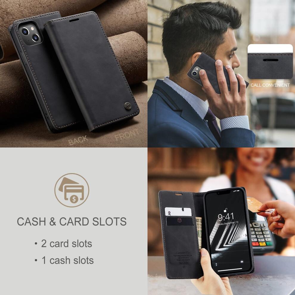 Wallet Case For iPhone 14 Pro Leather Flip Magnetic TPU Shell Case