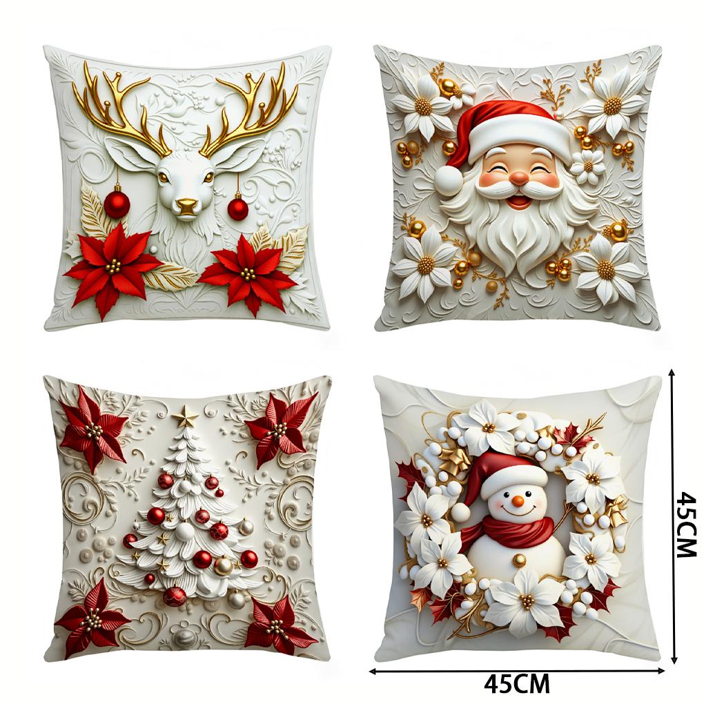 4PCS/SET Polyester Home Decor Essential Christmas Pillow Covers 4pcs Winter Xmas Themed Set Xmas Themed Cushion Cover 45*45CM