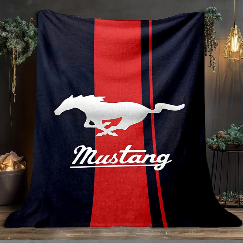 1PC Mustang Blanket Flannel Throw for Sofa, Indoor, Camping, Living Room, Office, Chair, And Bed Soft Birthday Christmas Gift