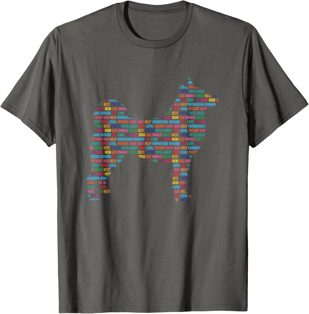 Norwegian Buhund Word Cloud Silhouette Graphic Print Men's Cotton T-Shirt Casual Trip Tee