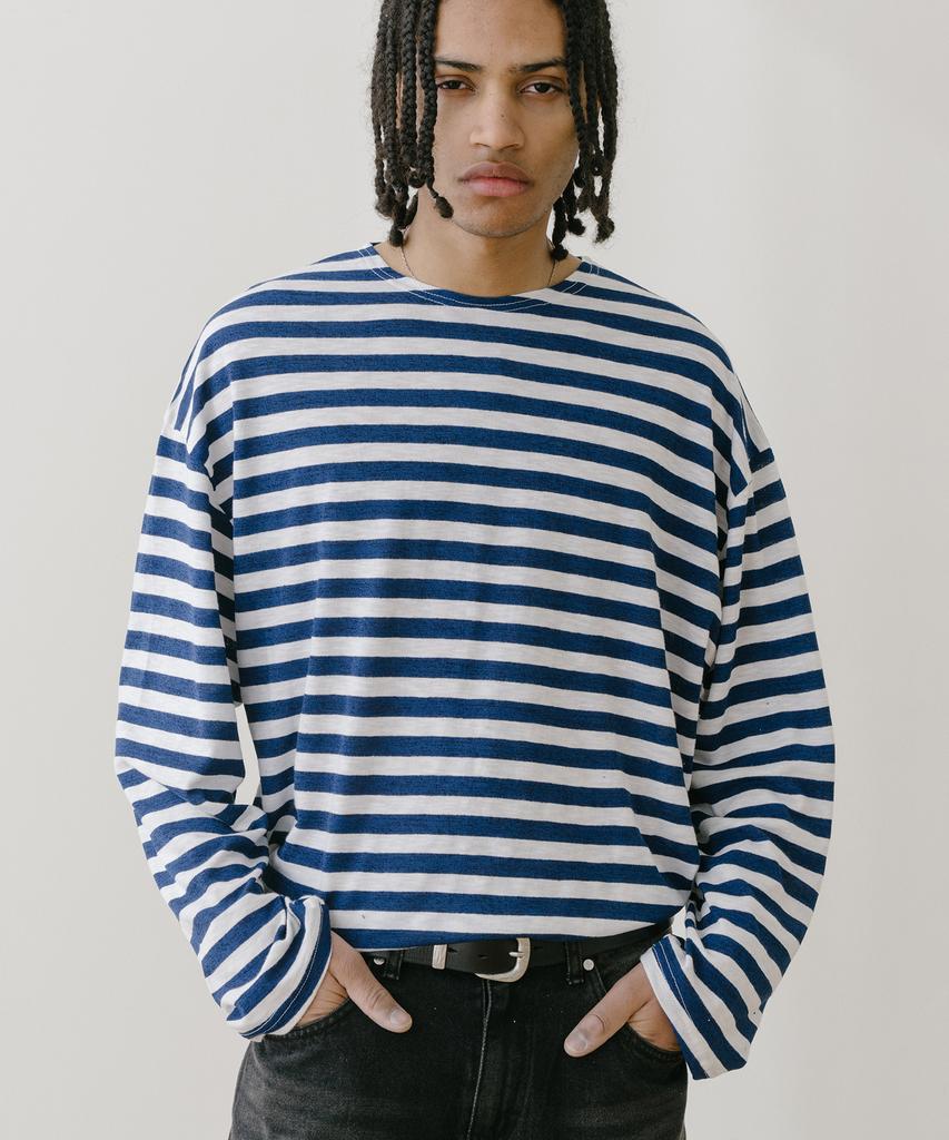 VASTIC Sloped Stripe Long Sleeve_Blue / White