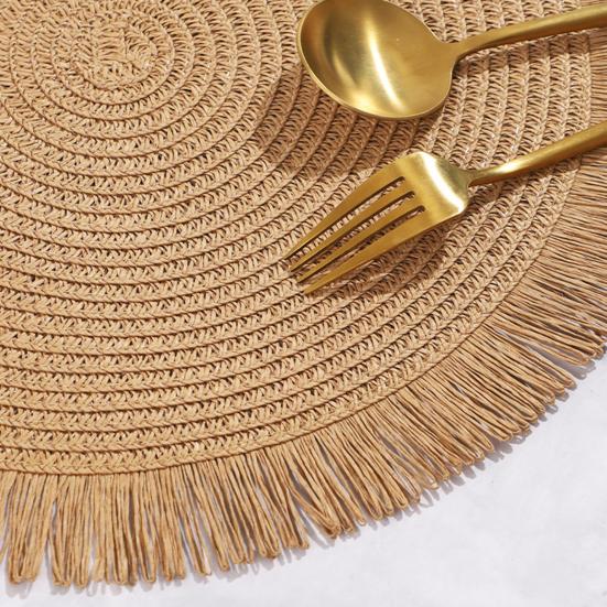 Плетеные круглые подставки под тарелки, тканые подставки для стола с кисточками для кухни, обеденной зоны, термостойкие, из натуральной ткани, подставки для сервировки стола для использования в помещении и на открытом воздухе