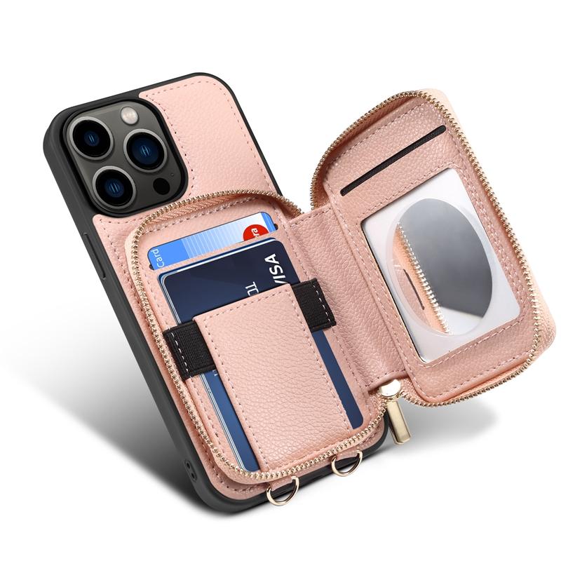 Wallet Crossbody for iPhone 12/13/14 ProMax Phone Case with Lanyard Strap Cover, PU Protective Handbag Zipper for Samsung