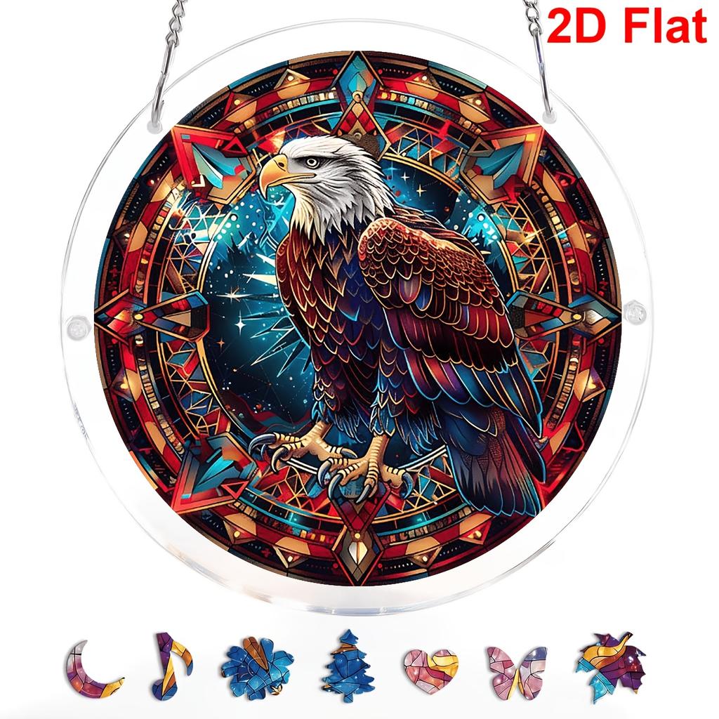 2D Flat, 2D Flat - 1pc, 2D Flat - Acrylic Puzzle - Suncatcher - Three-Layer Acrylic - Middle Layer Is a Puzzle - Stained Glass Effect Window Hanging D