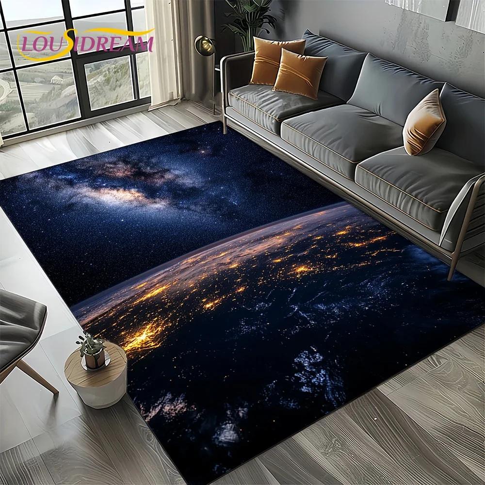 Milky Way Universe Space Stars Black Hole Galaxy Earth Carpet Rug for Living Room Bedroom Sofa Decoration,Non-slip Floor Mat