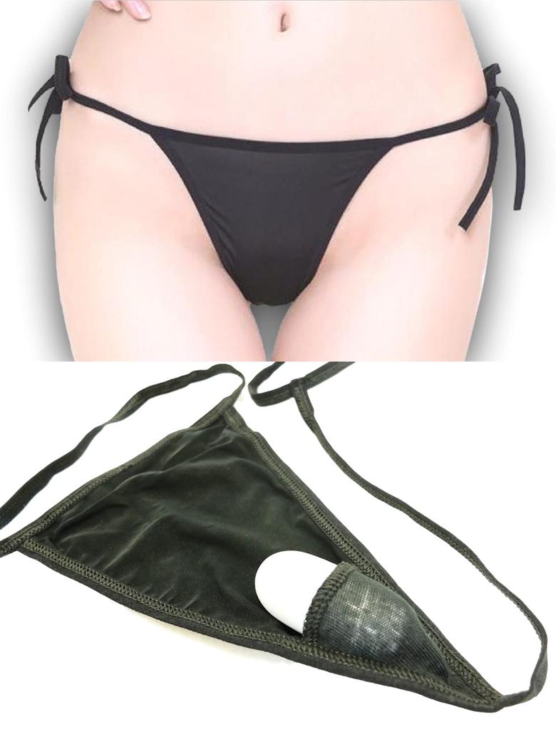 Remote Rotor Pocket Shorts Jumping Pants String Panties Micro Bikini T57R Black F [Cat Select] T-Back