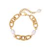 GEMCHIC Women's French Retro Stainless Steel Baroque Freshwater Pearl Bracelet Set