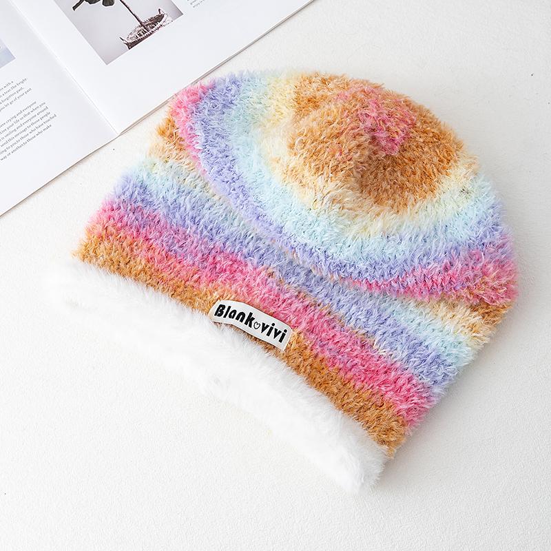 Hot Sale Loose Dandy Hat Lazy Style Gradient Beanie Hat Fashion Winter Hats For Women Streetwear Multicolour Warm Hats For Girl