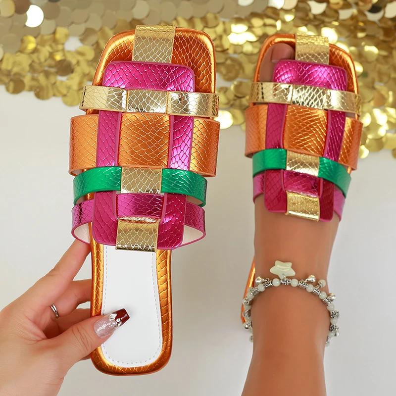 Модные балетки Женские тапочки Модные мюли с ремешком С обувью с квадратным носком Сандалии Осенний женский тренд 2024 Новые повседневные шлепанцы Mujer Zapatos