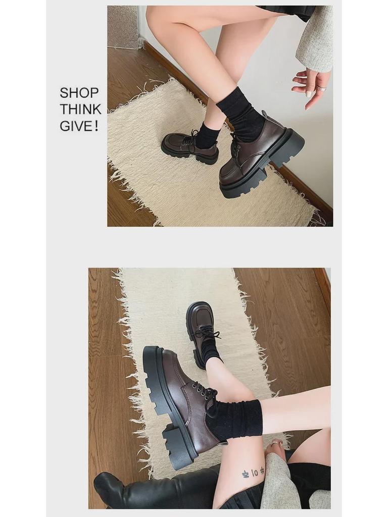 Женские черные кожаные мокасины Mary Jane 2024 года: Британский стиль на толстой подошве — идеально подходит для осенних юбок.