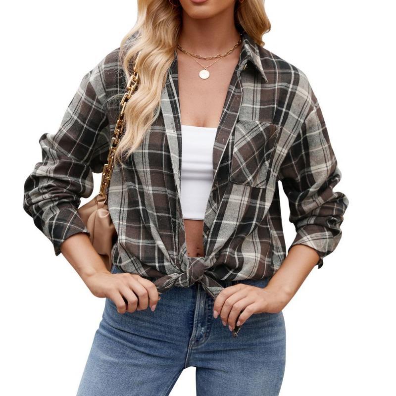 Autumn Winter Women's Casual Fashion Spicy Girl Loose Plaid Shirt for Women