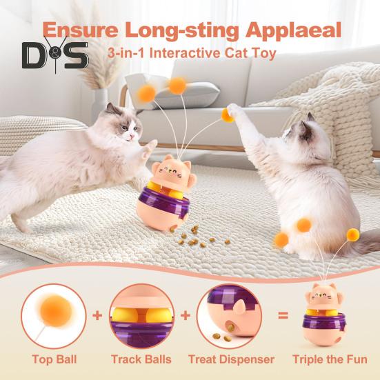Диспенсер для игрушек и лакомств для кошек с 3 шариками Экологичный, безопасный в использовании, интерактивный мяч-головоломка для кошек, кормушка для домашних животных, аксессуары