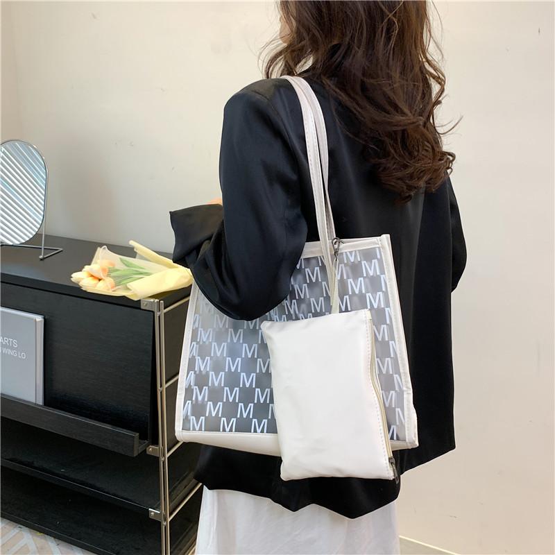 Pvc Bag For Women With Large Capacity And Letter M Print Design For Daily Use