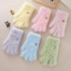 Winter Kids' Knitted Gloves with Cartoon Animal Embroidery and Faux Mink Fur