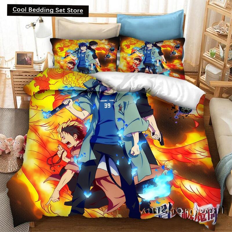 Fashion 3D Printing Anime Blue Exorcist Bedding Set Duvet Covers Pillowcases One Piece Comforter Bedding Sets Bedclothes Bed