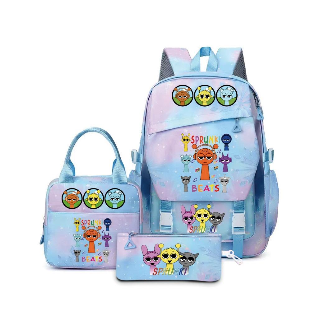 New Rhythm Box Sprunki Music Game Schoolbag Backpack Pencil Case Three-piece Set Student Heat Transfer Backpack D