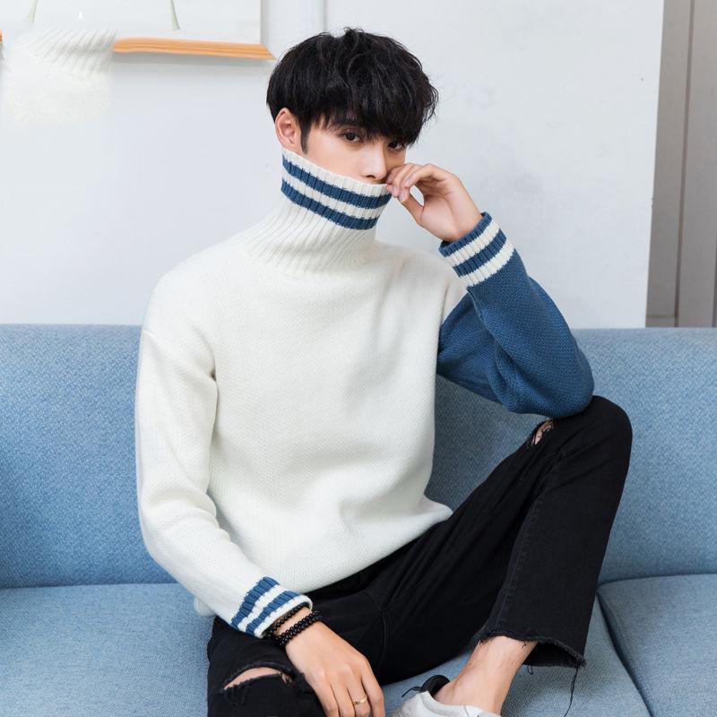 Зимний теплый свитер с высоким воротом, Мужская водолазка, брендовые мужские свитера, приталенный пуловер, мужской трикотаж, мужской