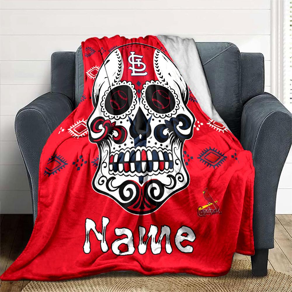 Sugar Skull Baseball Team Logo Four Seasons Blanket Customized With Your Name Lightweight And Warm Perfect Gift For Home Office Camping Sofa Travel