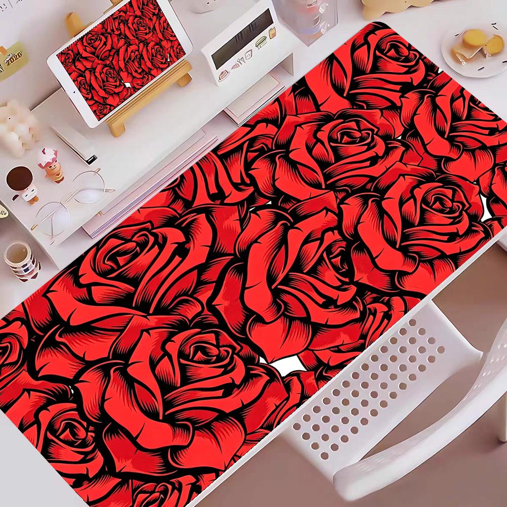 Cartoon Rose Mouse Pad Large Computer Office Game Table Mats XXL Rubber Antislip Gaming Keyboard HYBXXC Long Desk Pad X