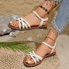 Open Toe Women's Woven Flat Sandals Cross Band Non-slip Roman Beach Shoes Comfortable Fashion Casual Sandals for Summer
