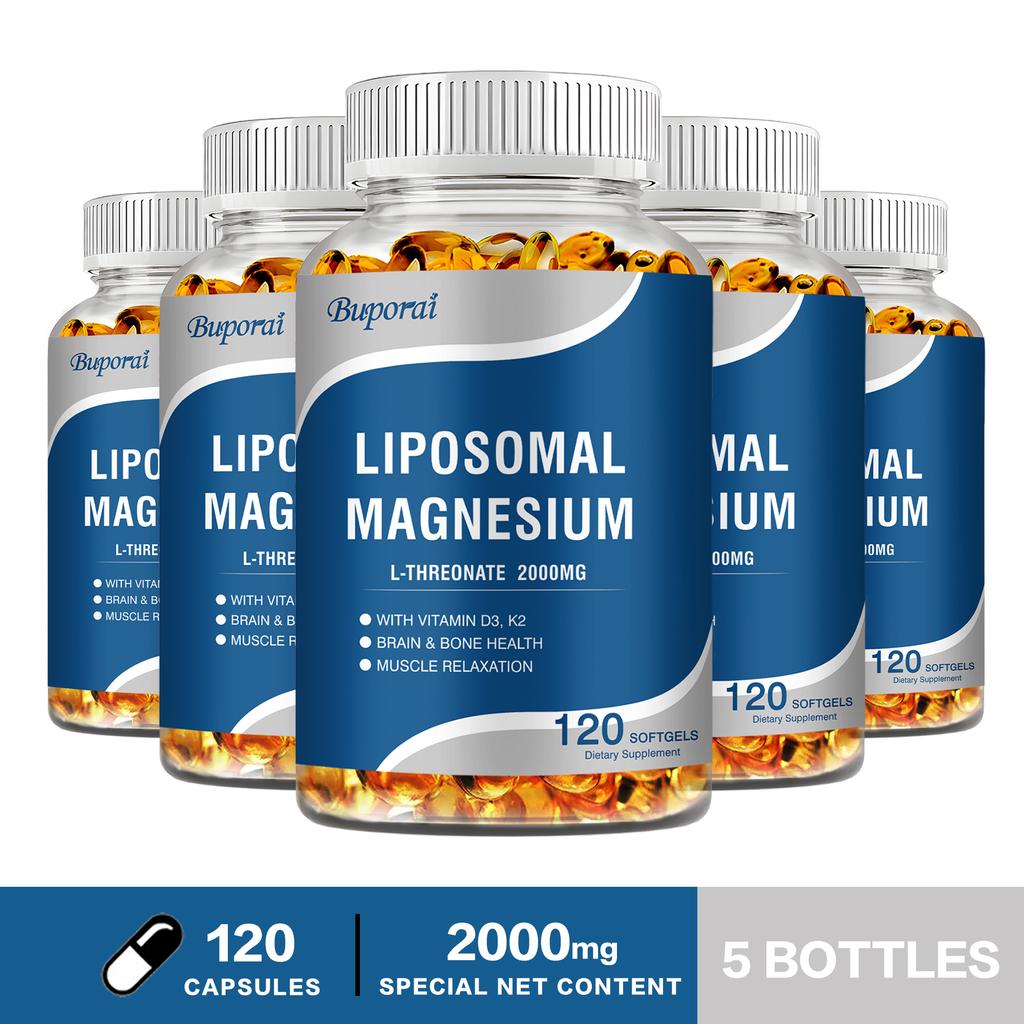 Buporai Liposomal Magnesium L-Threonate 2000mg Softgels 120pcs — Bone Support, Mineral Nutrition, Daily Wellness