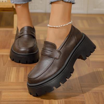 Модная платформа обувь для женщин лоферы обувь на толстой подошве свадебная формальная женская деловая обувь слипоны кожаная увеличивающая рост повседневная обувь женщины