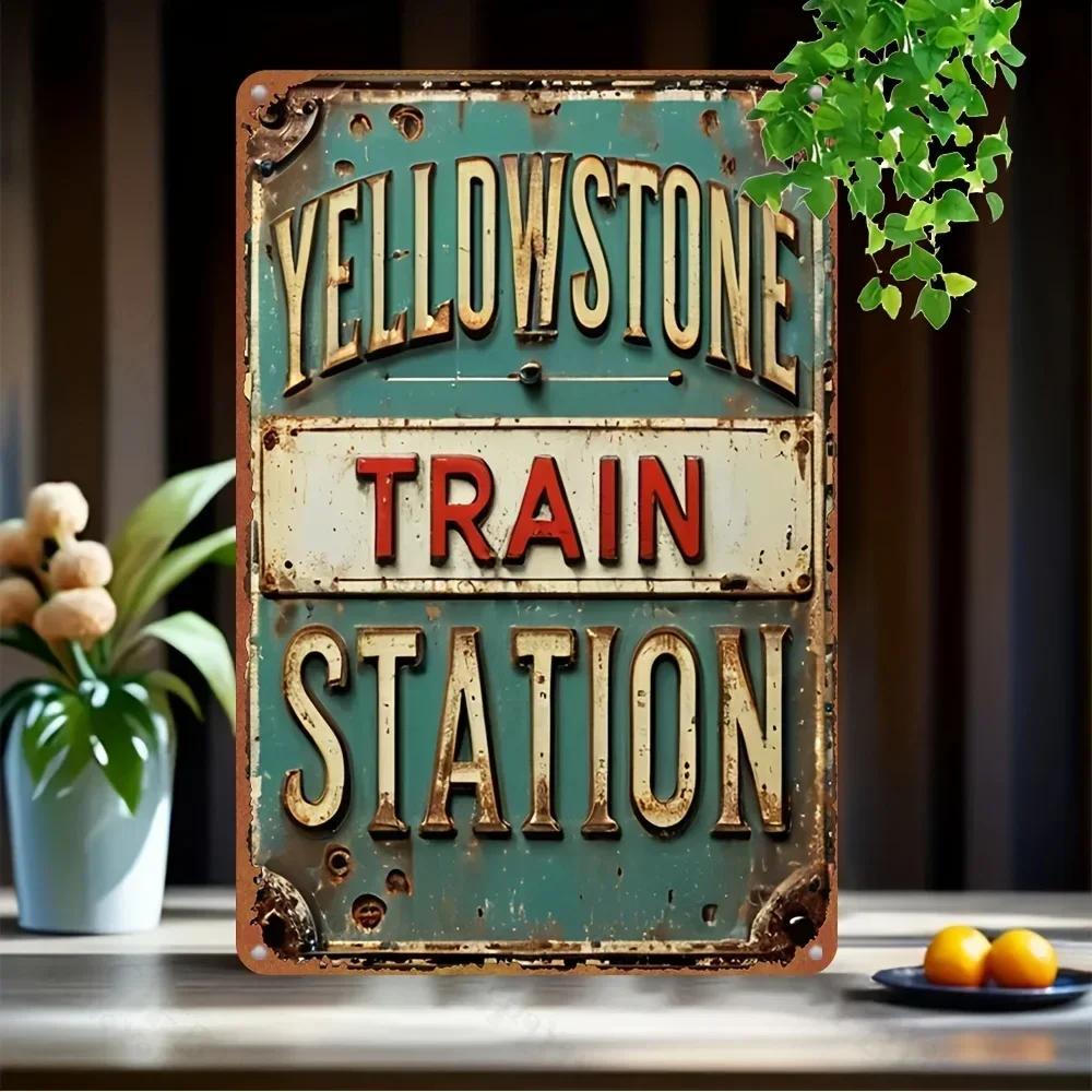 Exquisite Yellowstone Train Station Sign In Aluminum, Vintage Appeal, A Rustic Wall Plaque, Ideal for Home, A Great Wall Hanging