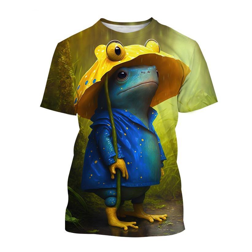 Fashion Cartoon Animal Frog 3D Printing T-shirt Summer Casual Round Neck Short-sleeved Unisex Sports Frog T-shirt Tops