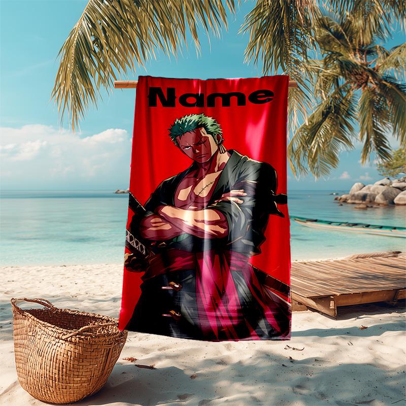 Personalized customized proof beach towel with Zoro the Pirate King pattern - soft, absorbent,quick-drying,perfect swimming,camping&bathing