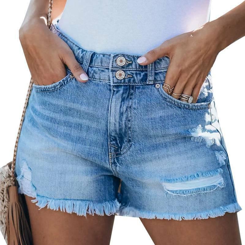 Женские летние повседневные джинсовые шорты с высокой талией, потертые джинсовые шорты