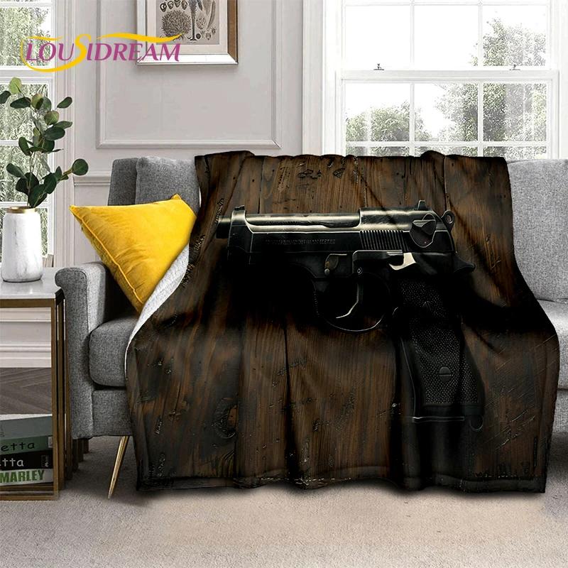 2025 New Retro Guns Pistol Ammunition Bullet Cartridge AK M4 Soft Flannel Blankets,Throw Blanket for Picnic Beds Sofa Bedroom