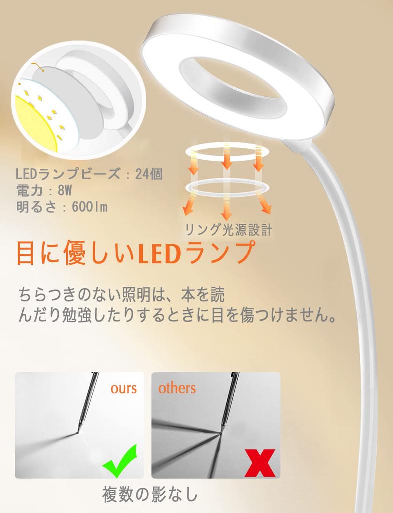 Suuki Desk Lamp, Standing Light, Eye-Friendly, Touch Sensor, 360° Rotation, Cordless, Rechargeable, Reading Light, Stepless Dimming, Lightweight,