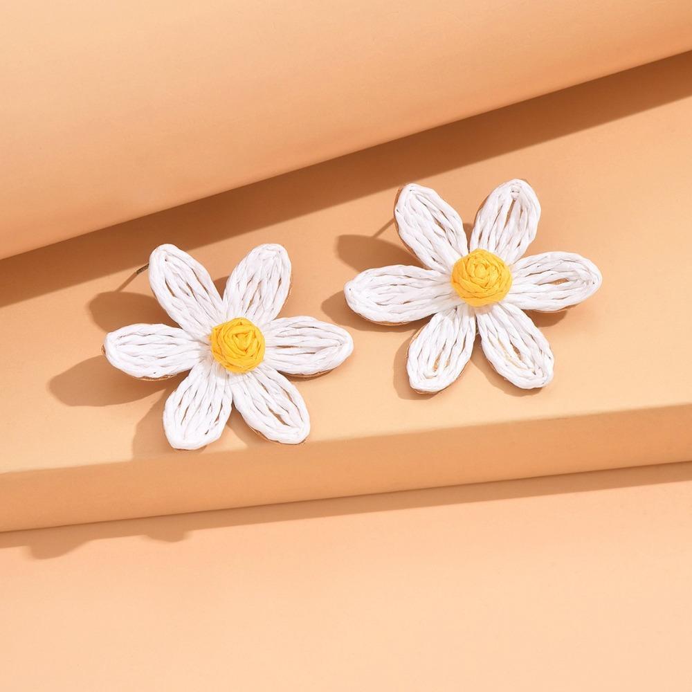 Аксессуары для ушей из рафии, серьги-гвоздики в форме цветка, вечерние серьги-подсолнухи