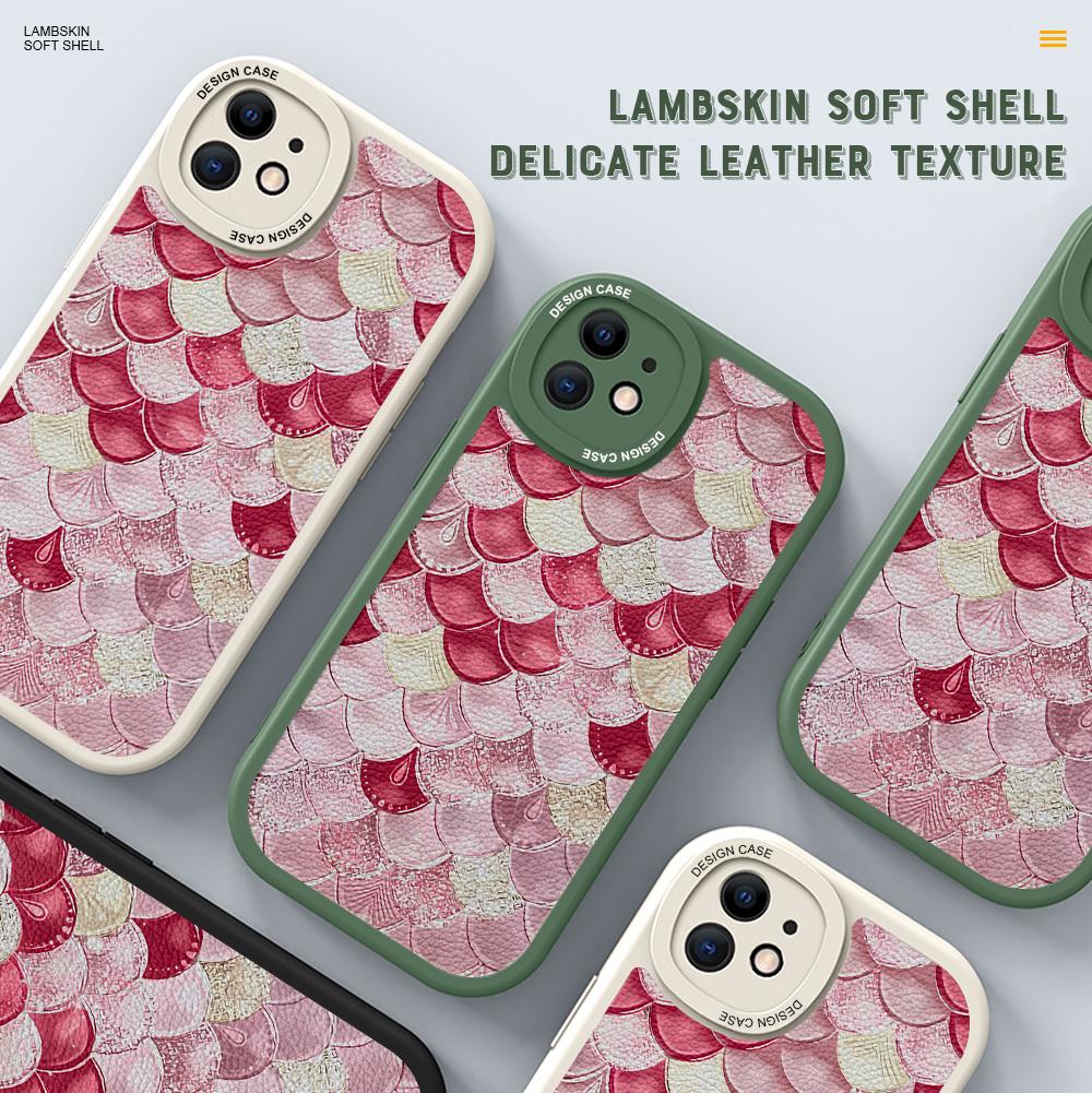 Slim Skin Feeling Pink Dragon Scale Pattern Soft Silicone PU Leather Cover Phone Case for iPhone Samsung Huawei Honor Xiaomi Redmi OPPO Realme Vivo