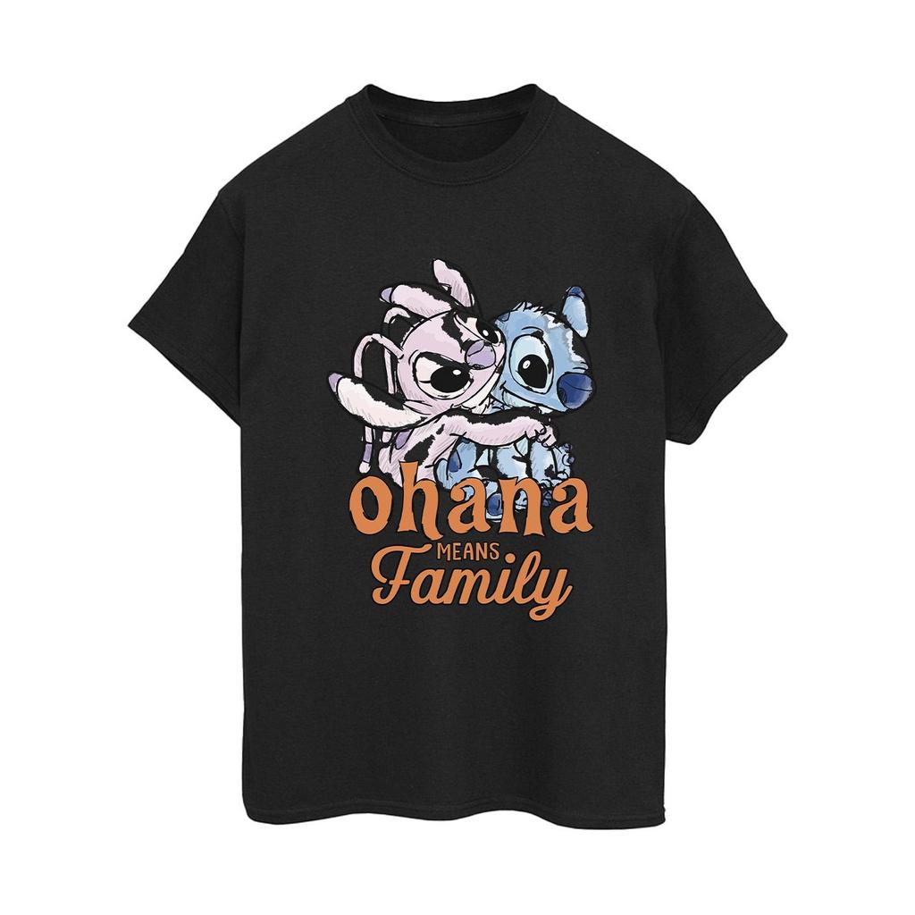 Disney Womens/Ladies Lilo And Stitch Ohana Angel Hug Cotton Boyfriend T-Shirt