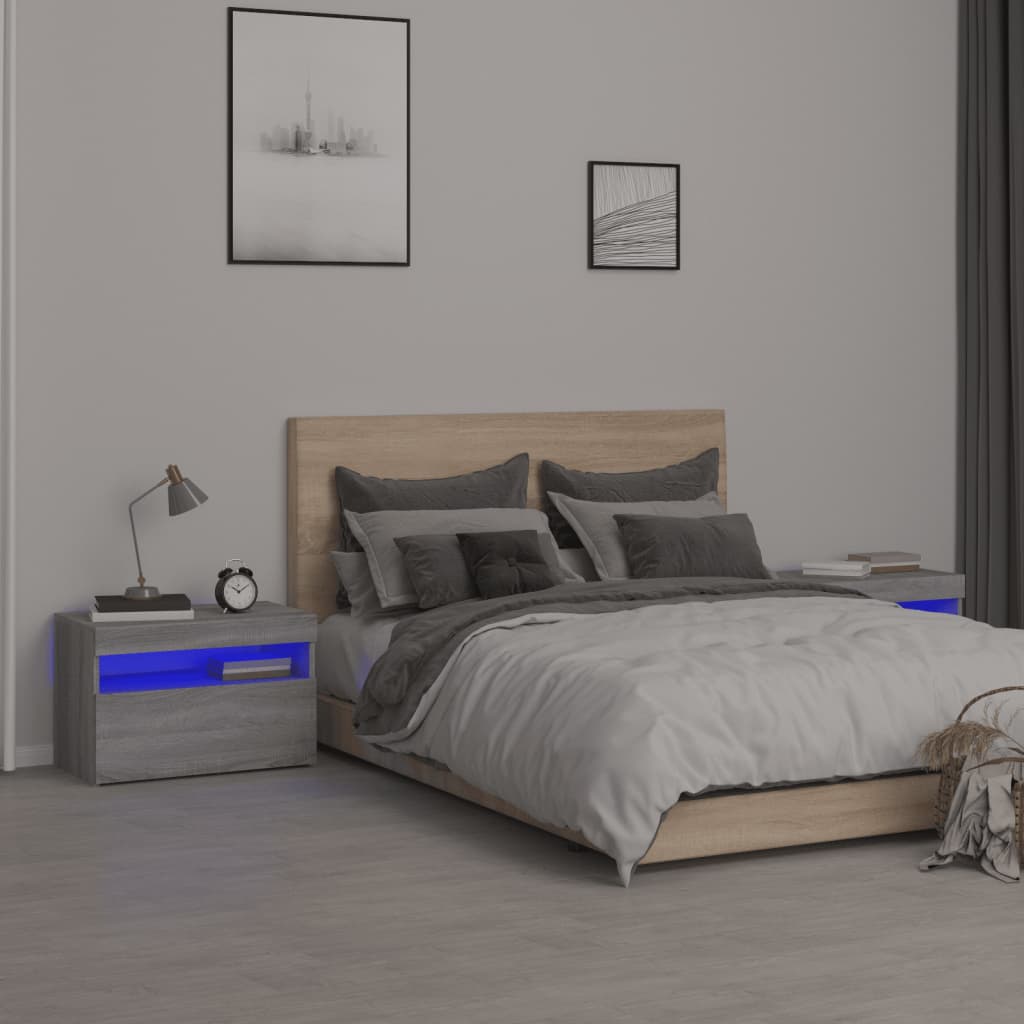 Vidaxl Szafki Nocne Z Led, 2 Szt., Szary Dąb Sonoma, 60X35X40 Cm
