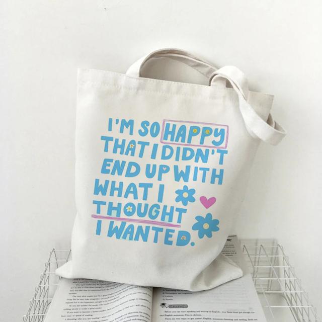 Женская сумка для покупок на одно плечо с принтом букв Kawaii Bag Harajuku Холщовая сумка для покупок для девочек Белая большая вместительная сумка