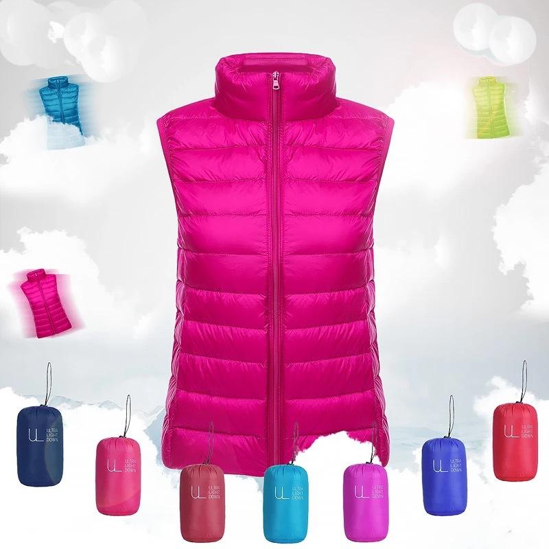 Women Autumn Stand Collor Solid Color Sleeveless Zipper Slim Lightweight Down Vest M-4XL