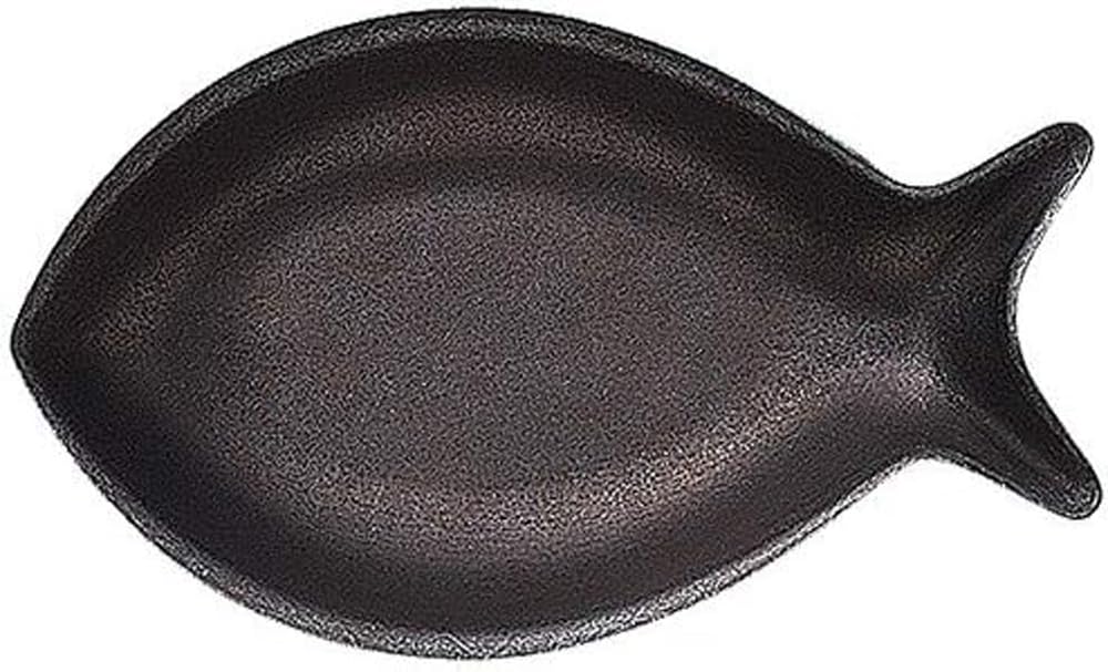 Black Vintage Inox Fish Plate, 160mm, Made in Japan, BLACK VINTAGEINOX, Ideal for Cafes and Restaurants, Fish-Shaped, Unbreakable, Dishwasher Safe